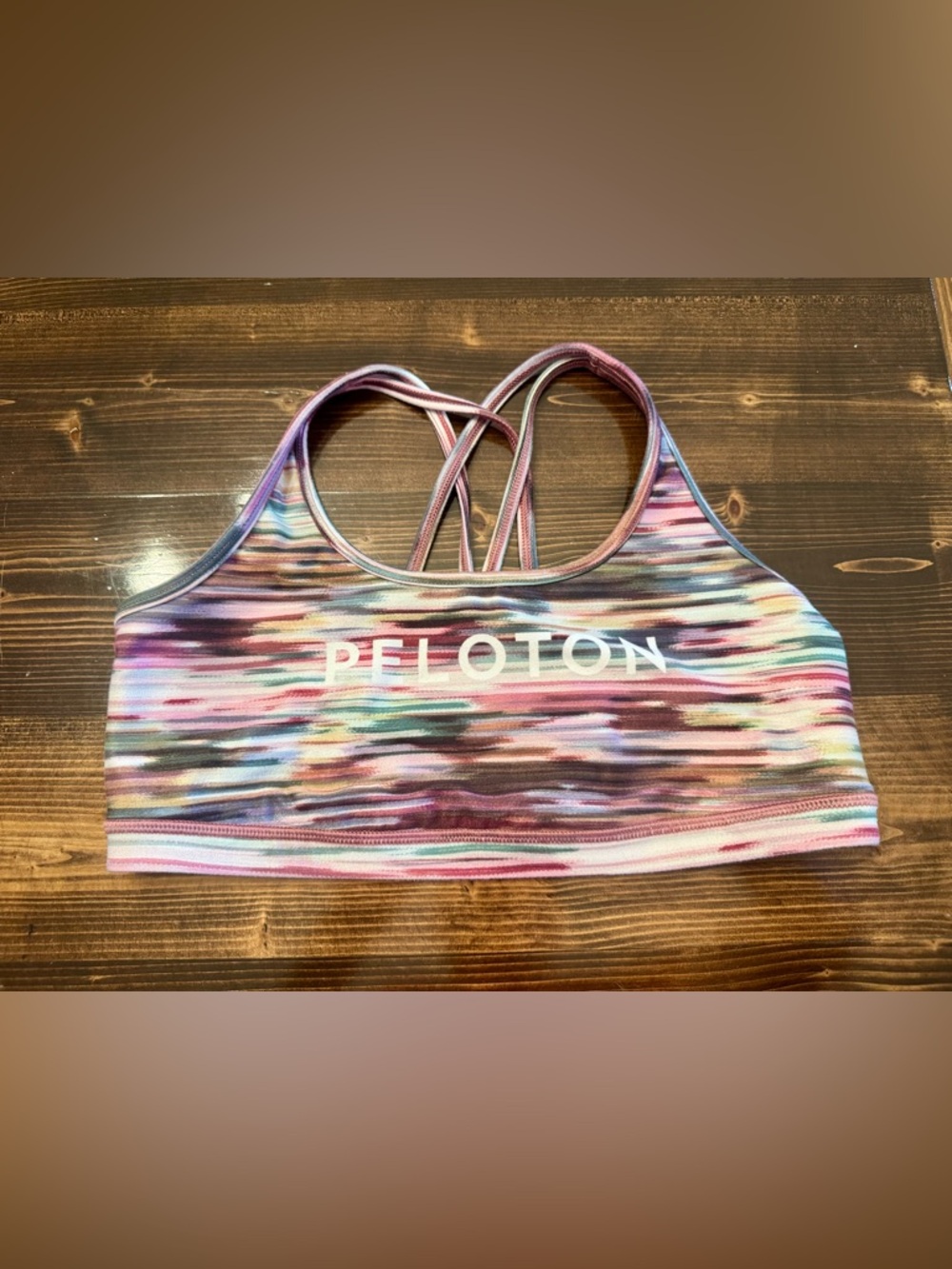 Peloton Multicolor Logo‎ Strappy Sports Bra Top Size L
